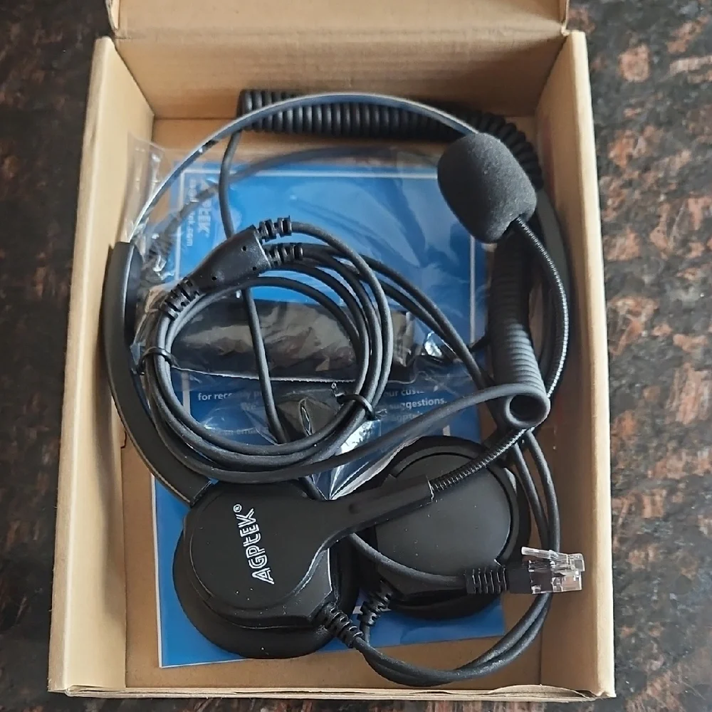 AGPtEK Hands-free Noise Cancelling Corded Binaural Telephone Headset-Black